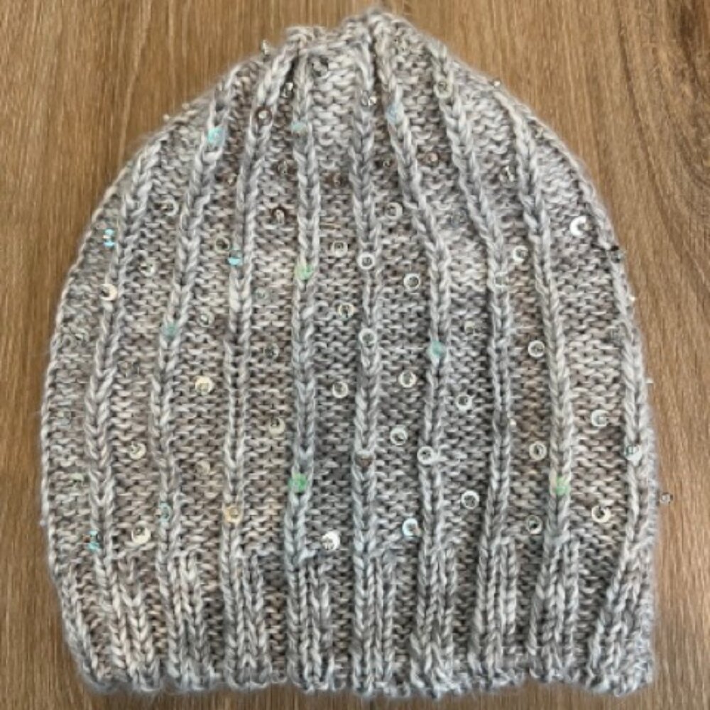 Anthropologie Grey Sequin Winter Beanie